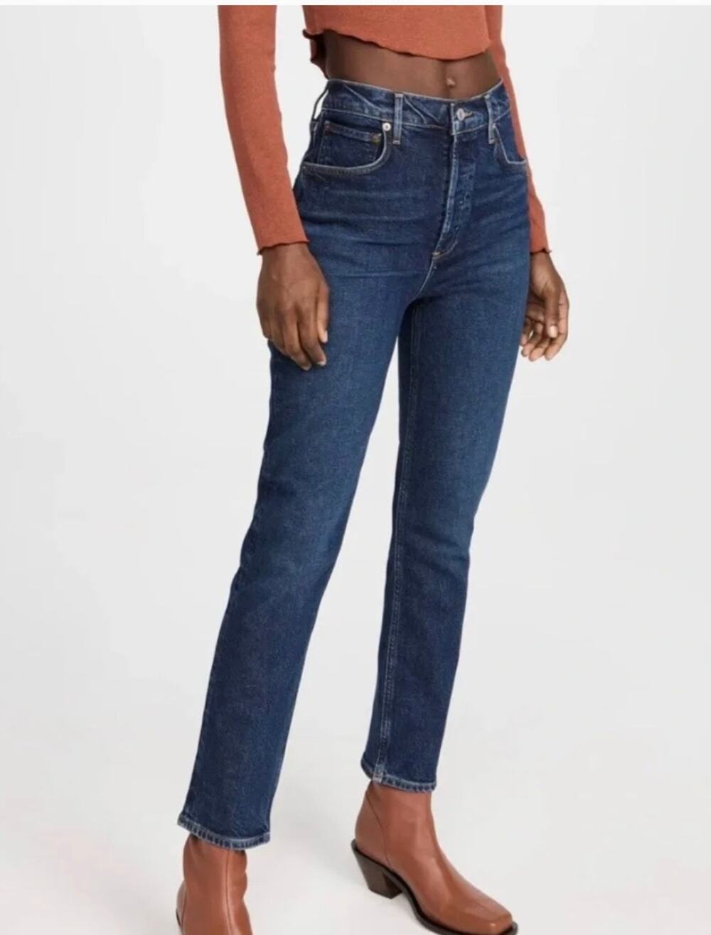 Agolde Women’s Straight Leg Jeans in Dark Blue Wash